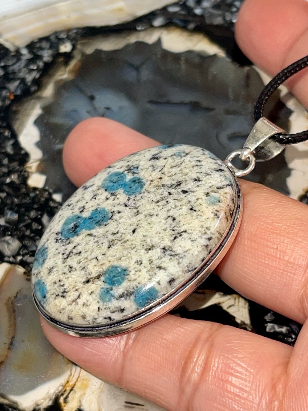 Raindrop K2 Azurite Jasper Crystal Pendant 2 1/4”